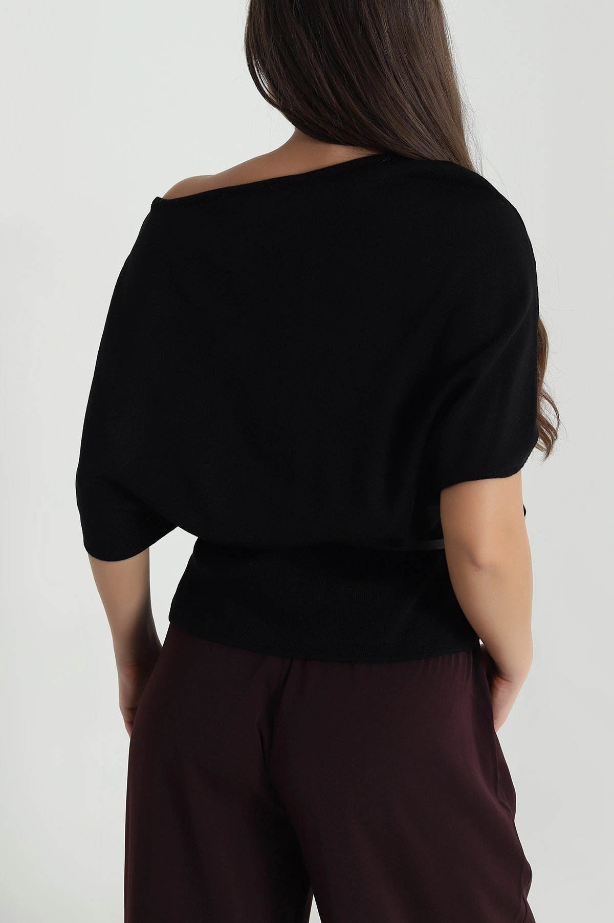 Siyah Kemerli Yarasa Kol Kadın Triko Bluz 483766