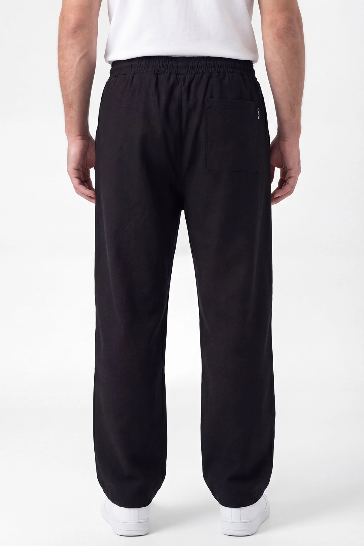Siyah Keten Baggy Belden Bağlamalı Erkek Pantolon 442753