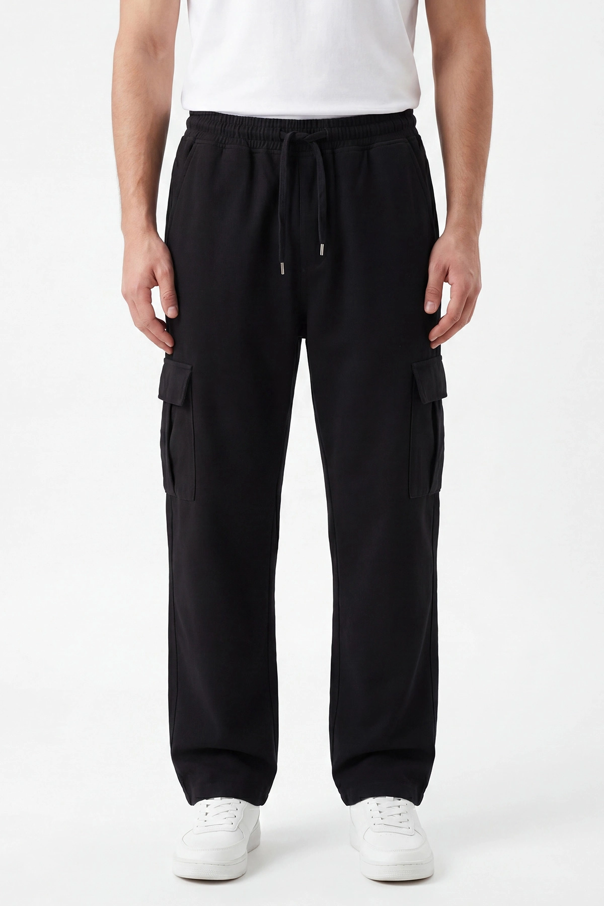 Siyah Keten Baggy Kargo Cepli Erkek Pantolon 456099