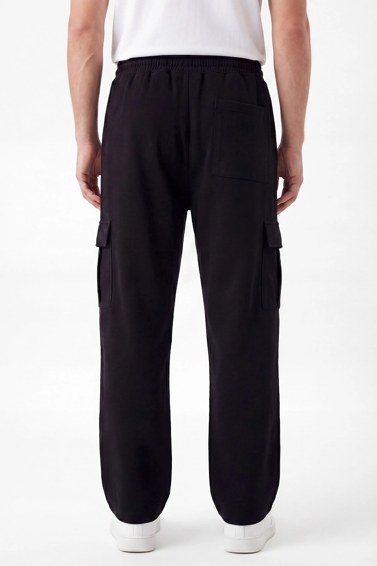 Siyah Keten Baggy Kargo Cepli Erkek Pantolon 456099