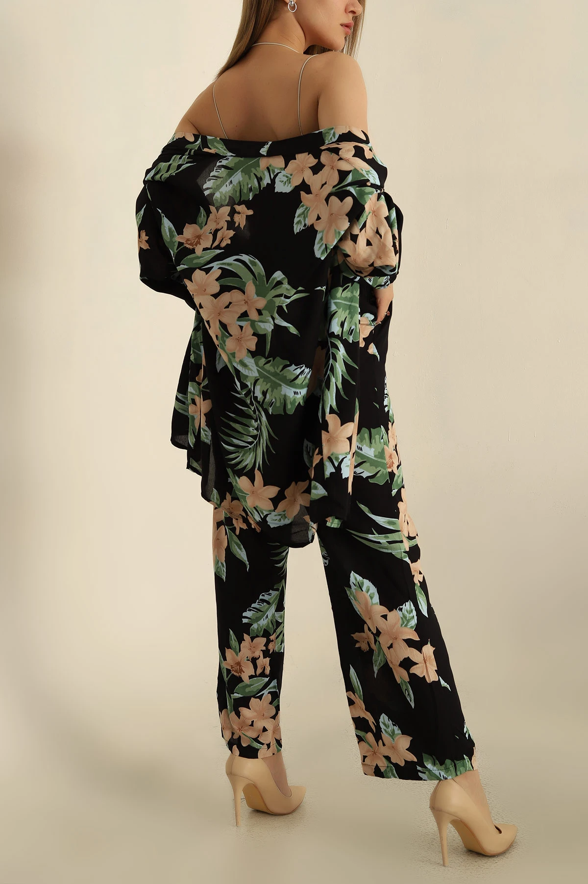 Siyah Kimono Pantolon Bayan İkili Takım 261496