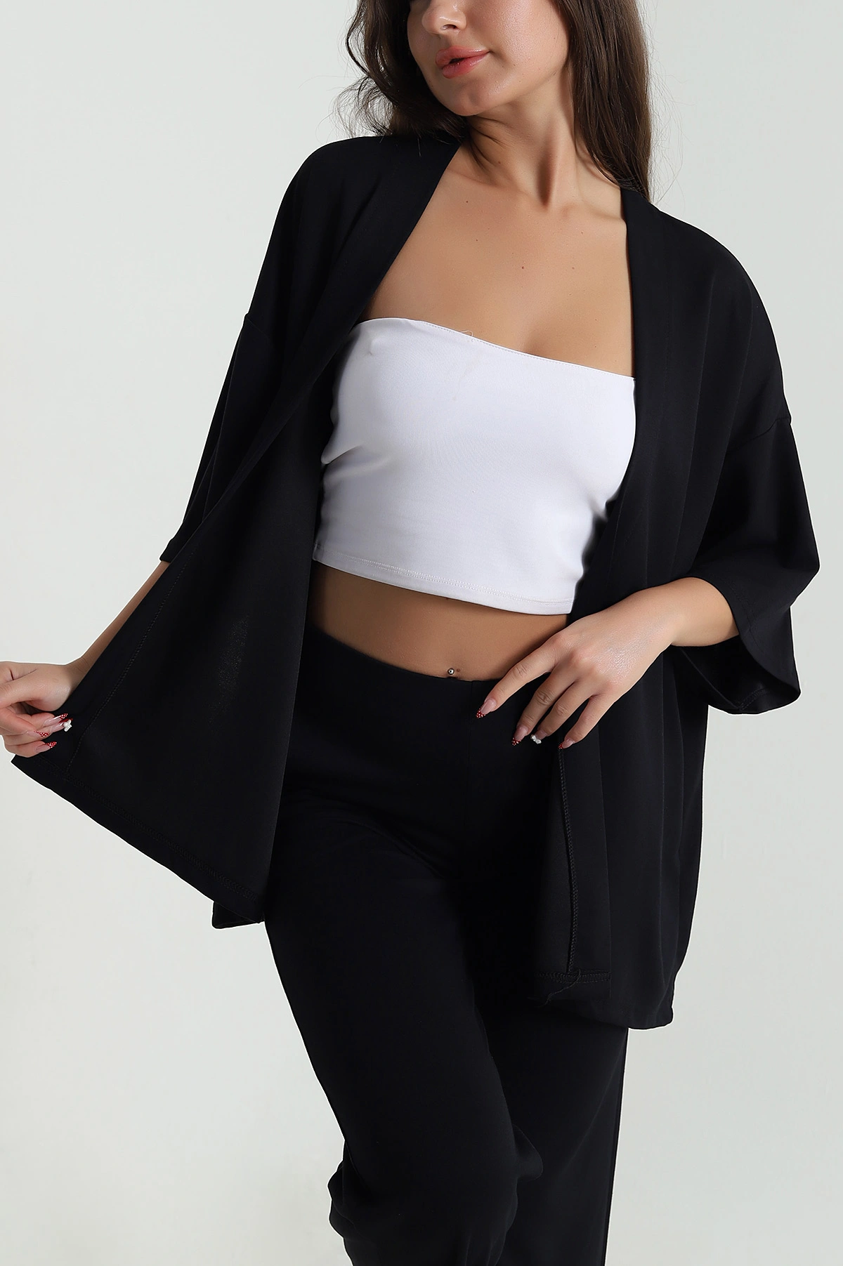 Siyah Kimono Pantolon Kadın İkili Takım 479528