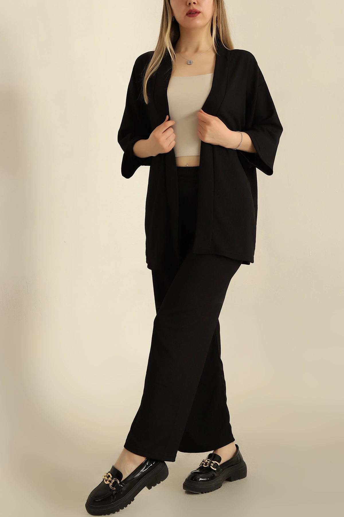 Siyah Kimono Pantolon Okyanus İkili Takım 257292