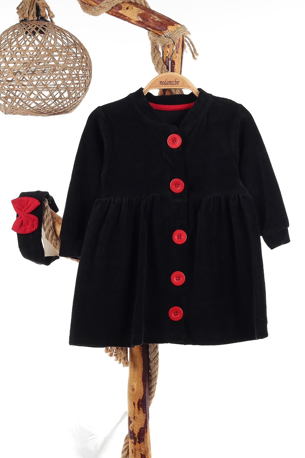 Siyah Kırmızı (1-5 Yaş) Fiyonklu Kız Çocuk Elbise 141975