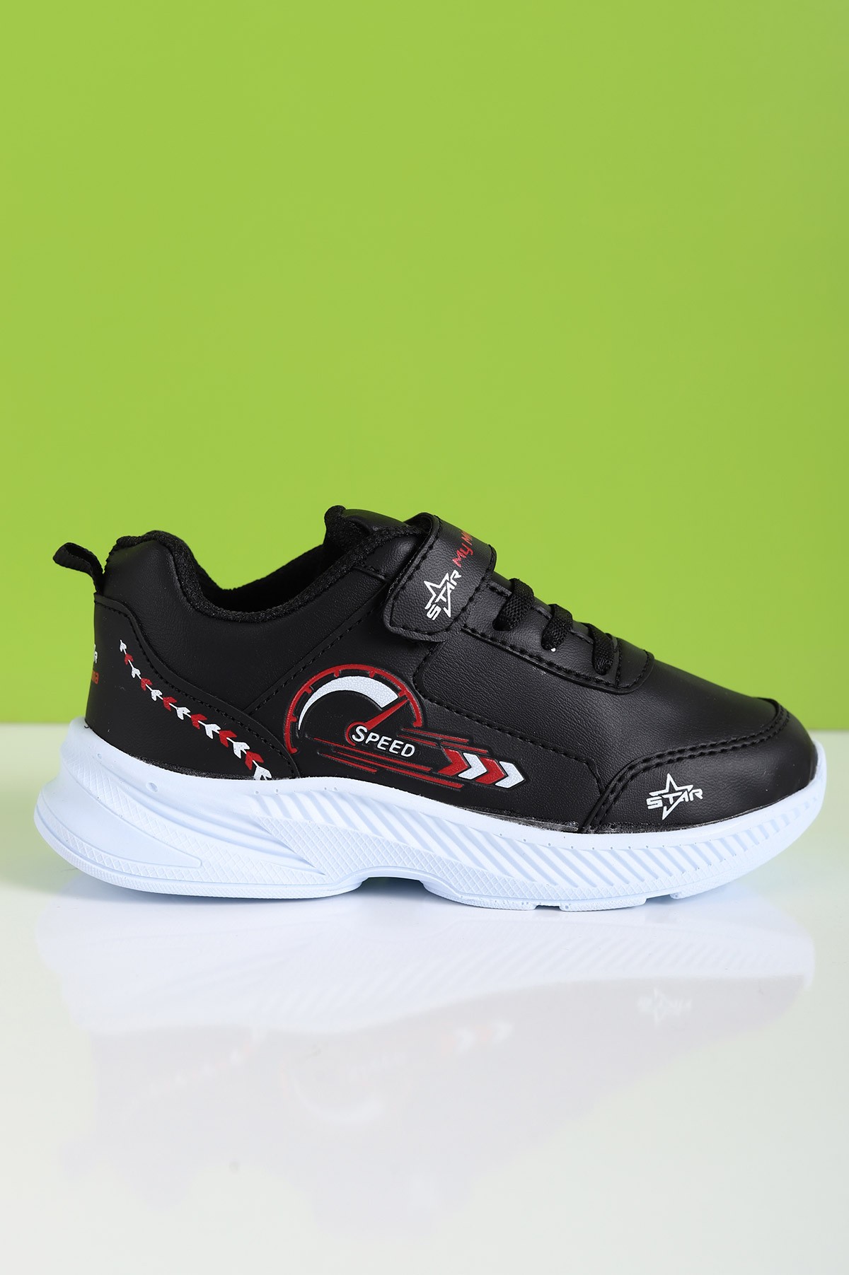 Siyah Kırmızı (30-35 Filet) Kabartma Baskılı Cilt Erkek Çocuk Spor Ayakkabı 224101