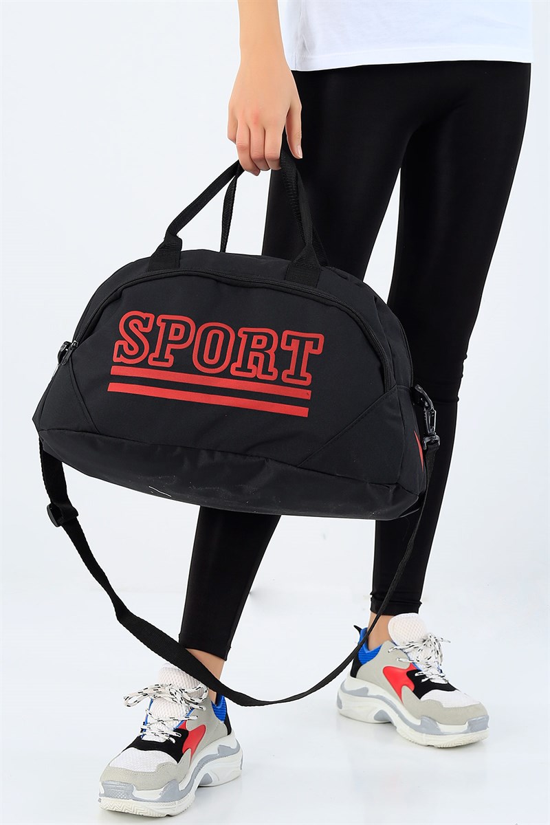 Siyah Kırmızı Baskılı Spor Çantası 27258Ç