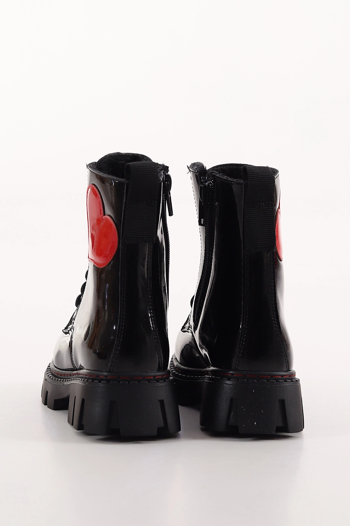 Siyah Kırmızı Rugan ( 27 - 31 ) Kalp Detaylı Bağcıklı Kız Çocuk Bot 411632