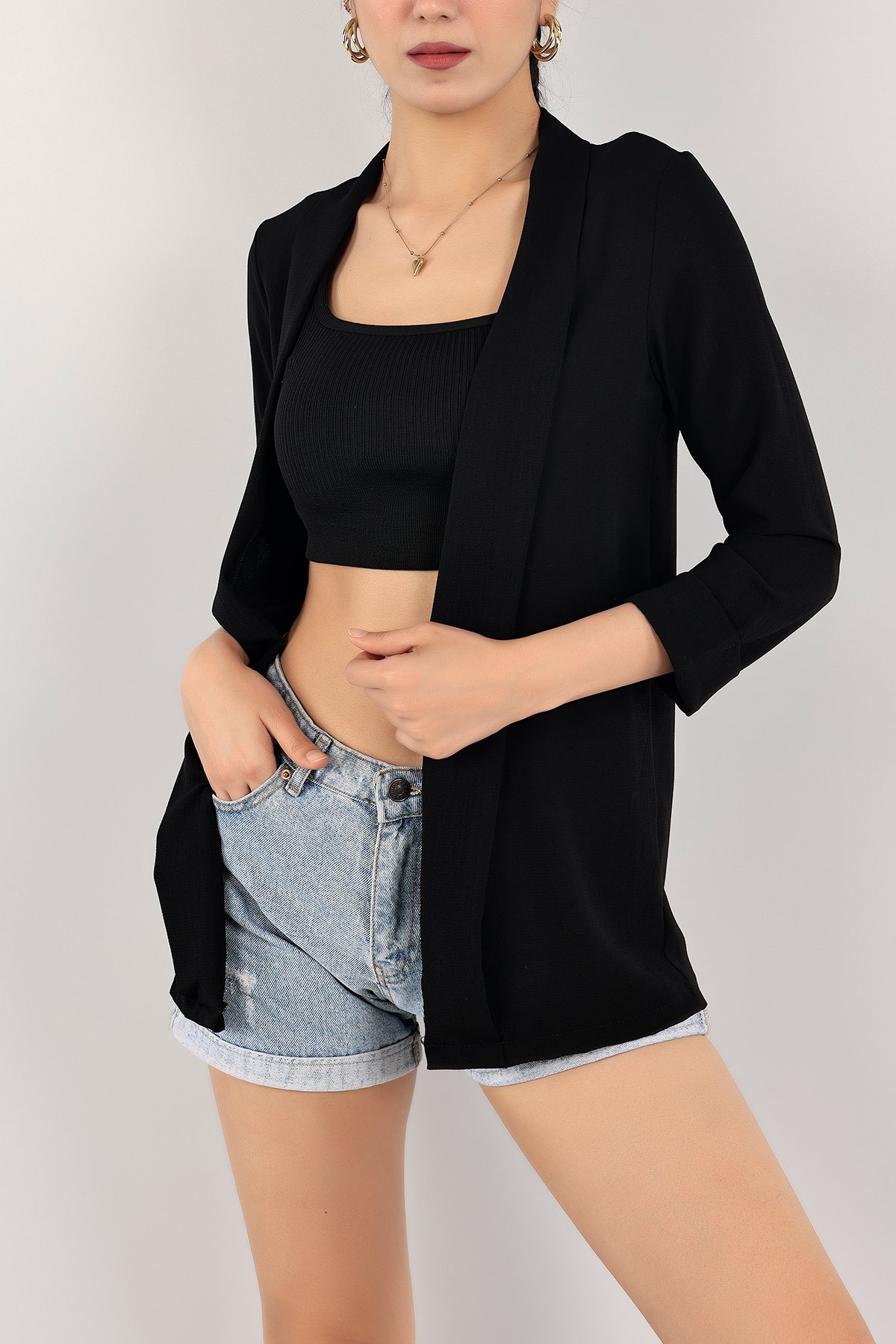 Siyah Kobe Crep Bayan Ceket 112188