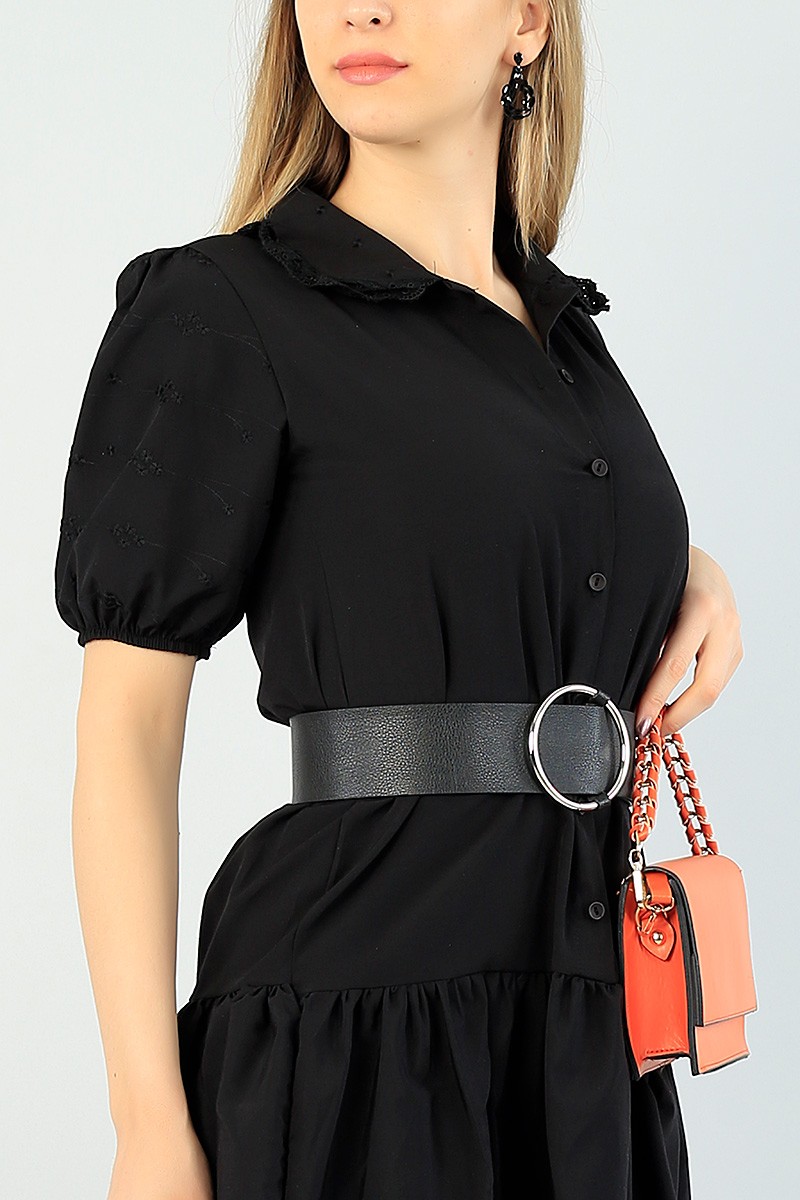 Siyah Kol ve Yaka Dantelli Poplin Elbise 63407