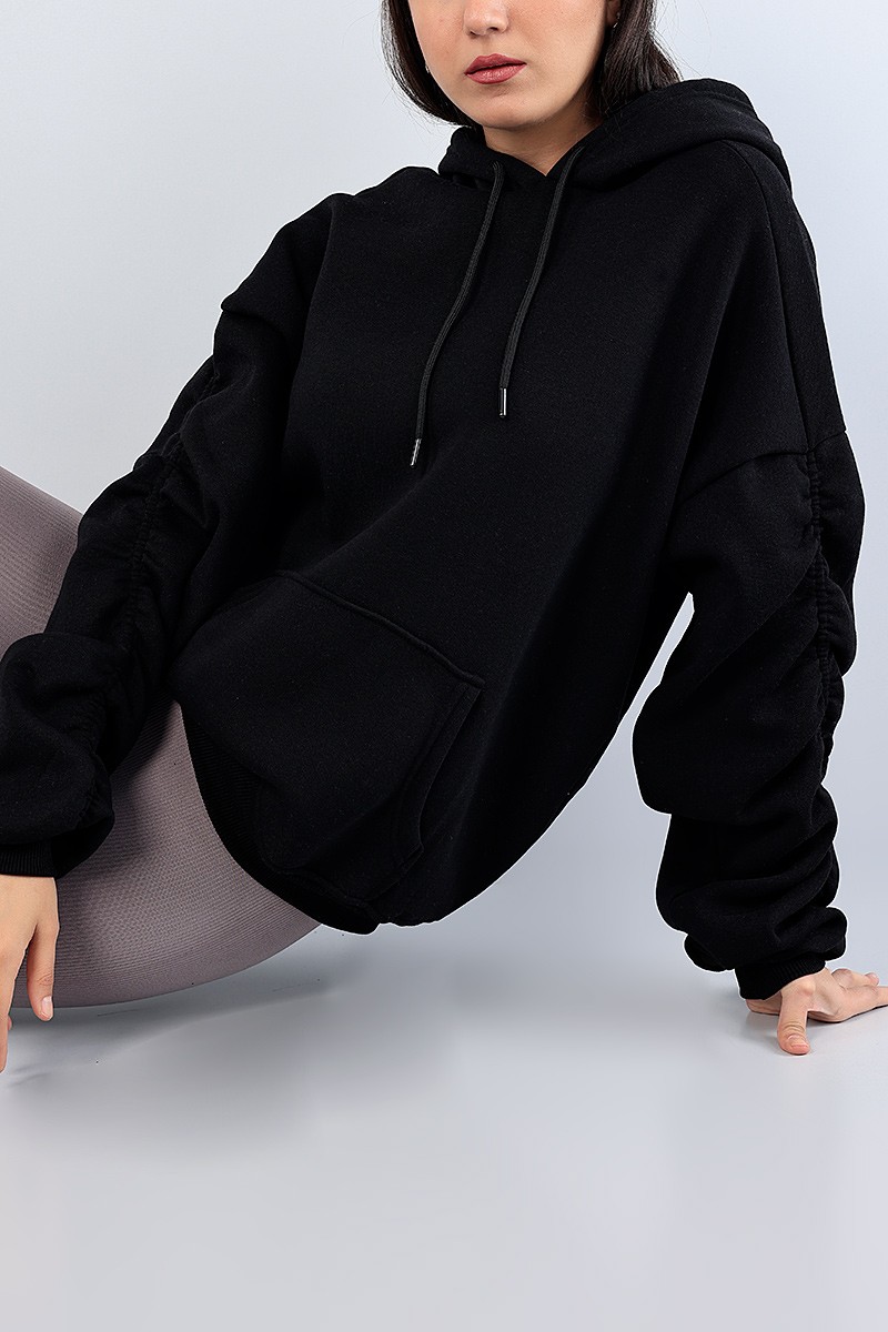 Siyah Kolları Büzgülü Şardonlu Bayan Sweat 76158