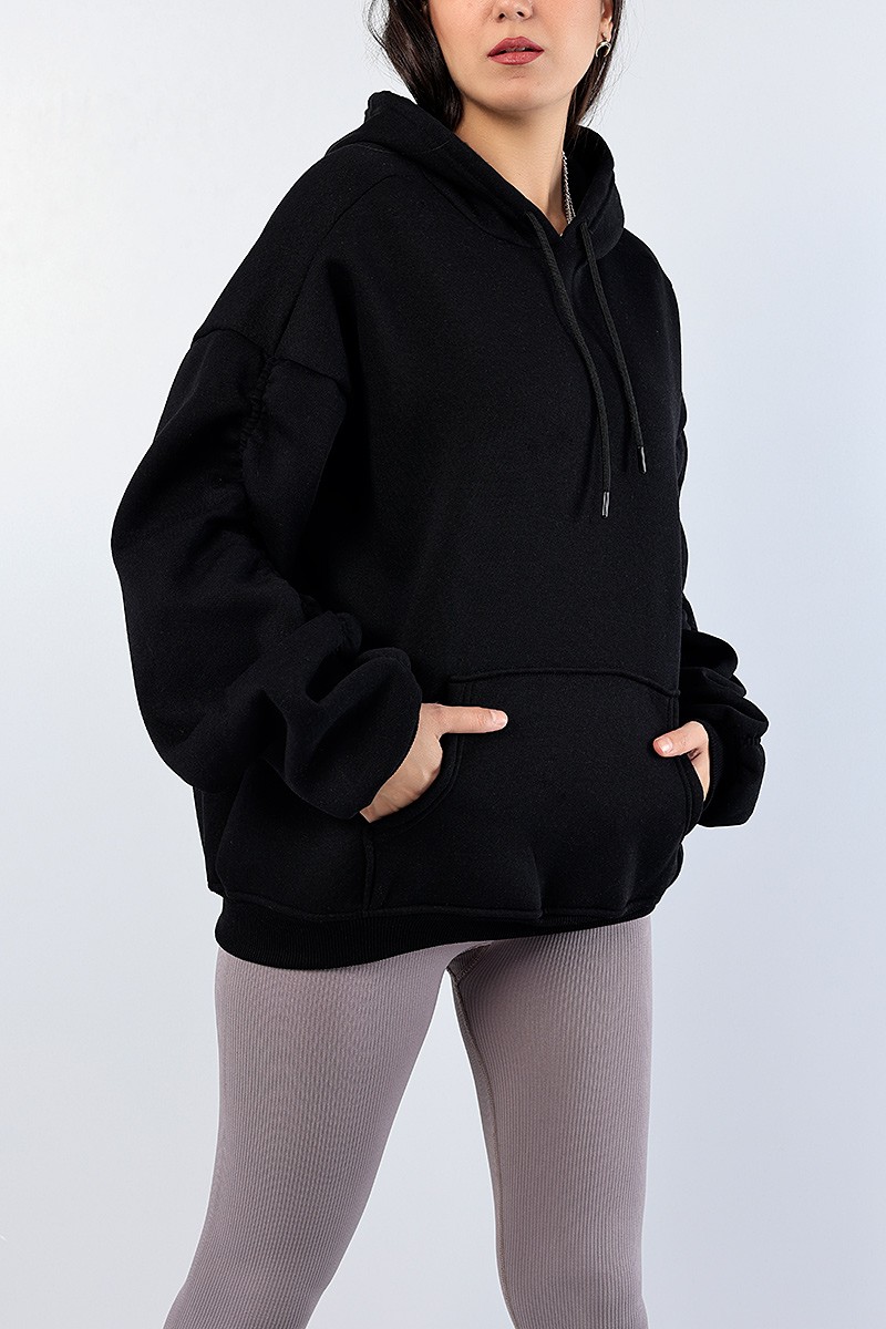 Siyah Kolları Büzgülü Şardonlu Bayan Sweat 76158