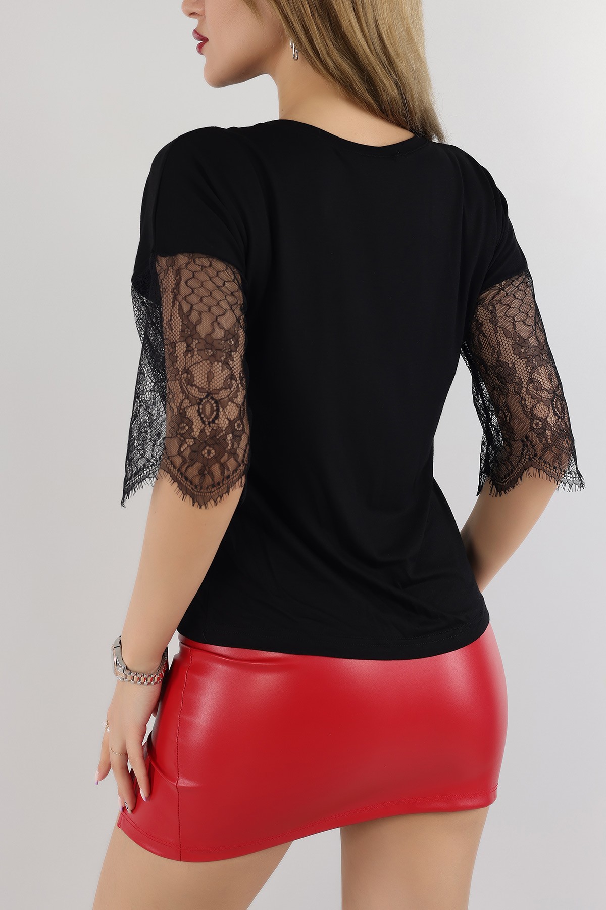 Siyah Kolları Tül Bluz 162788