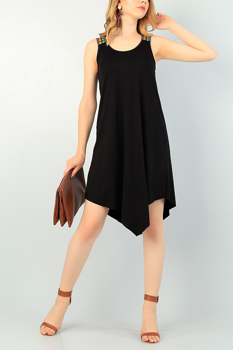 Siyah Kolsuz Likralı Elbise 71200