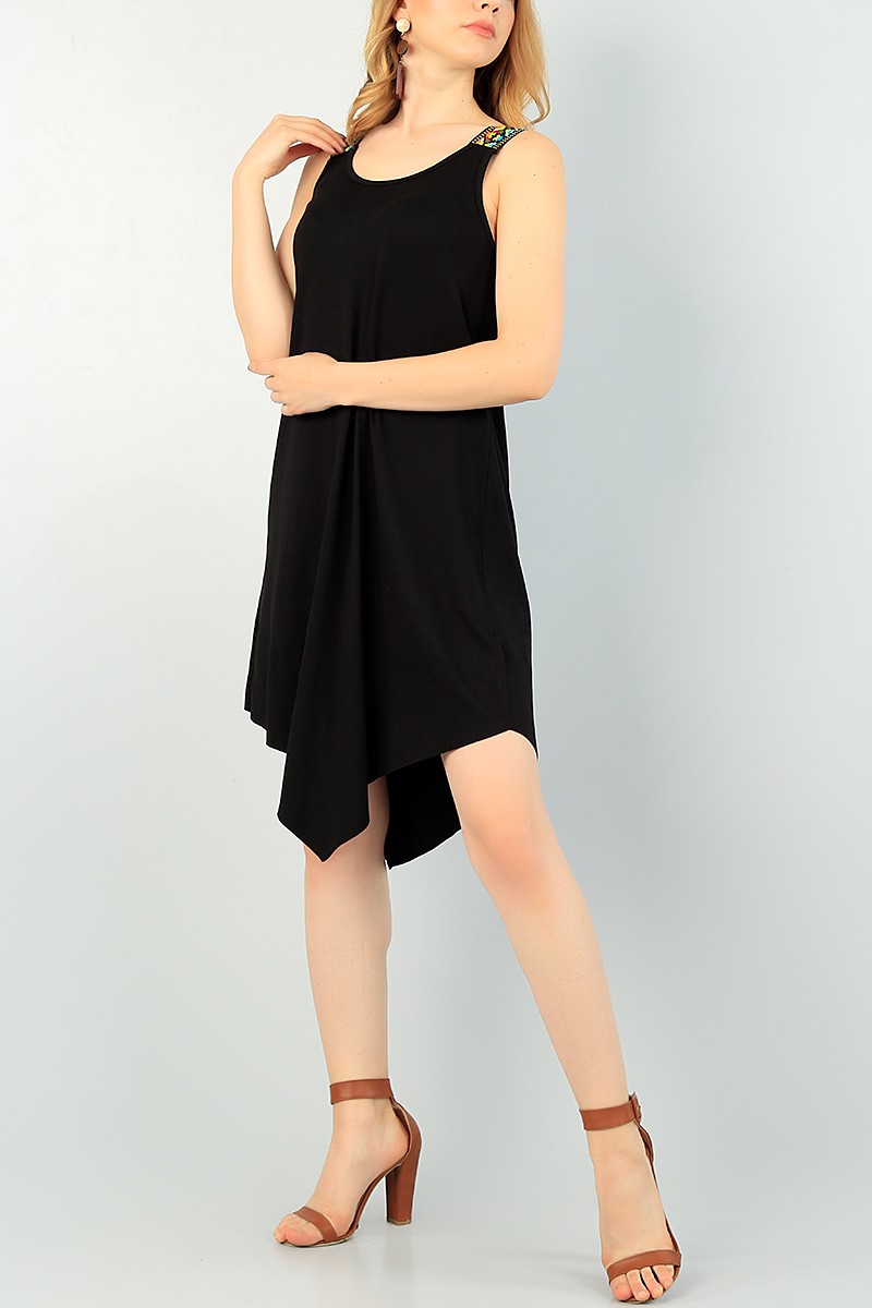 Siyah Kolsuz Likralı Elbise 71200