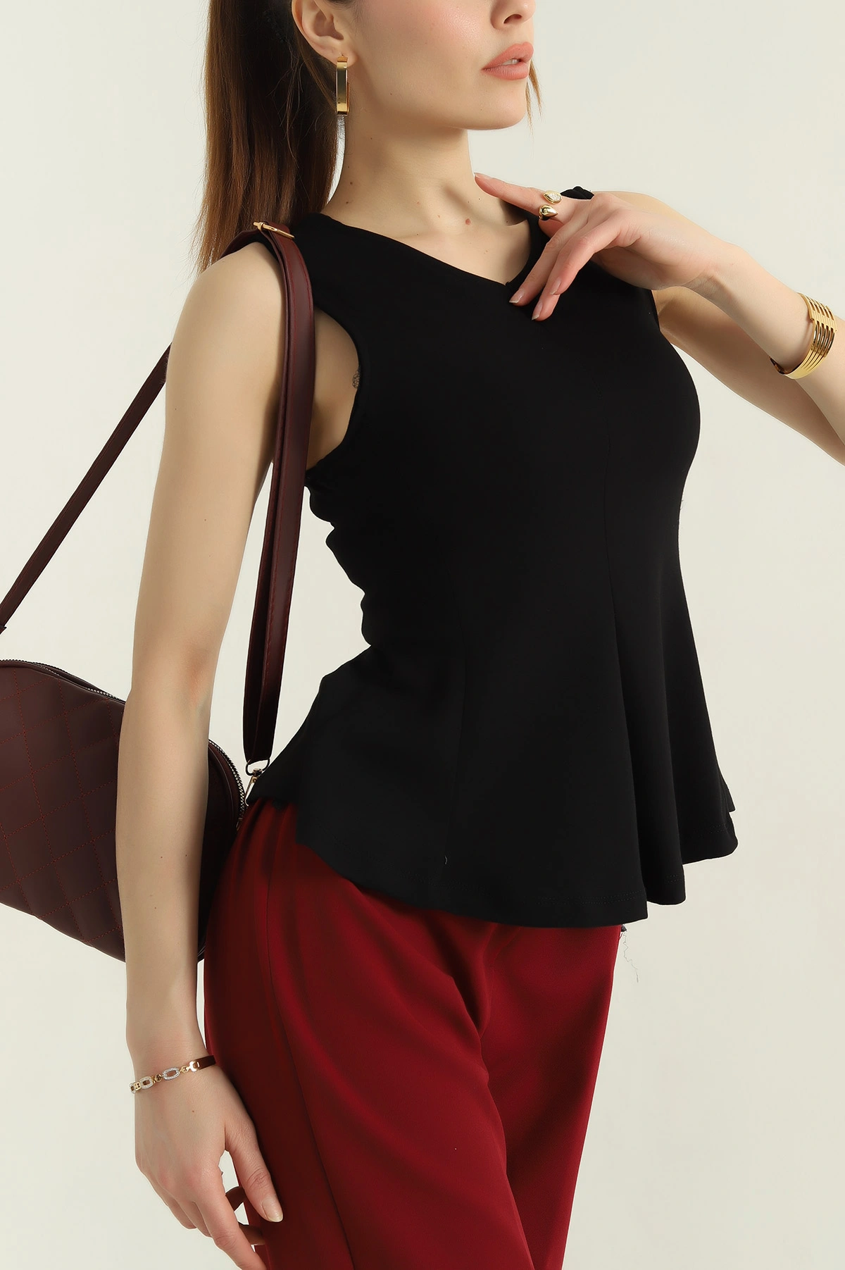 Siyah Kolsuz Likralı Modal Kadın Bluz 362405