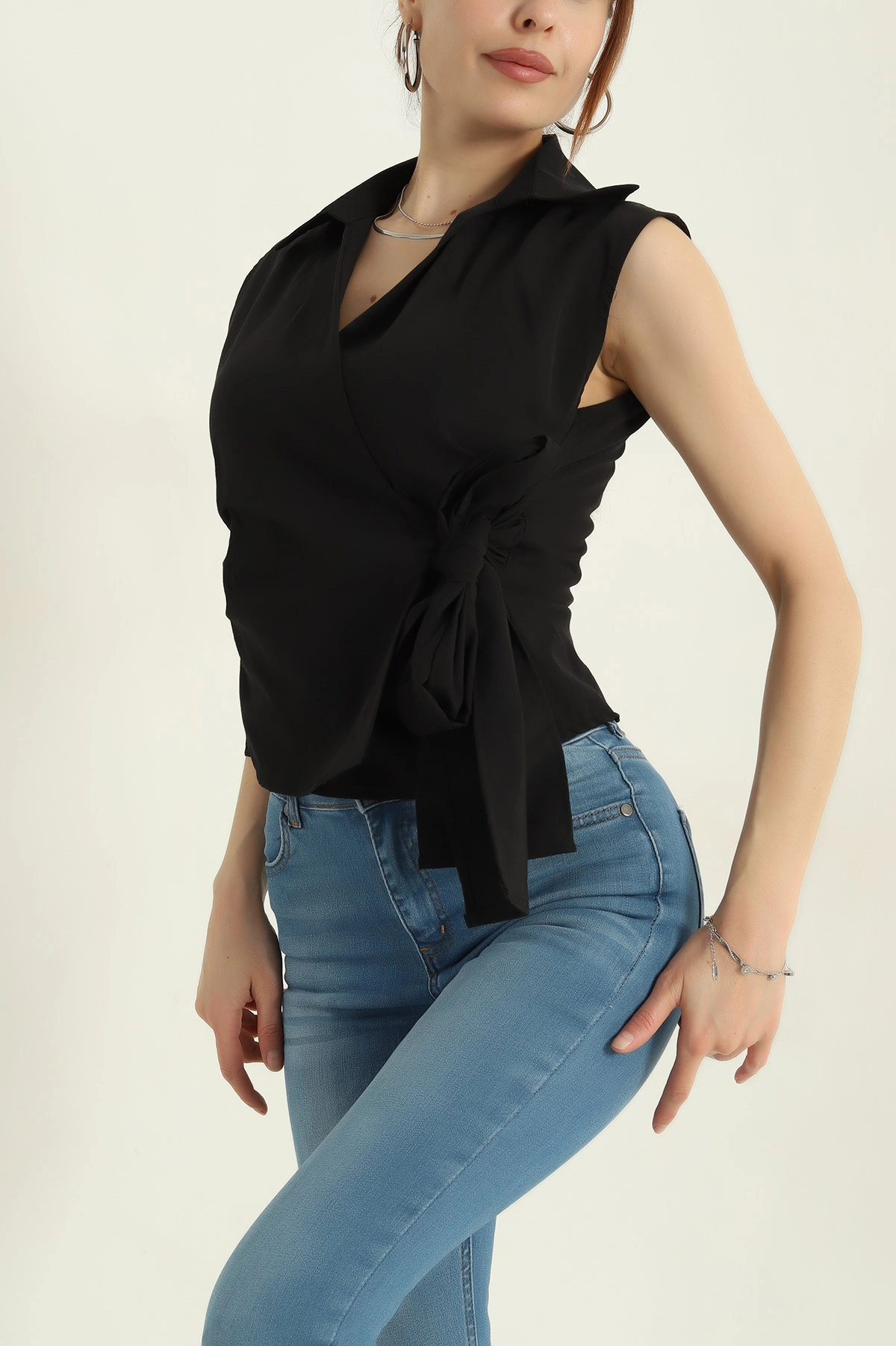 Siyah Kolsuz Poplin Kadın Gömlek 366848