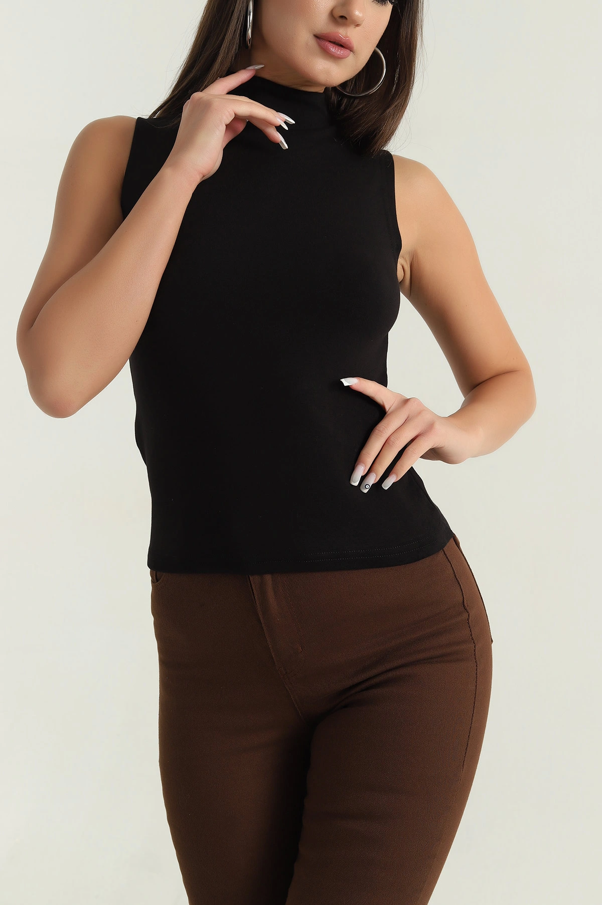 Siyah Kolsuz Viskon Kadın Bluz 387133