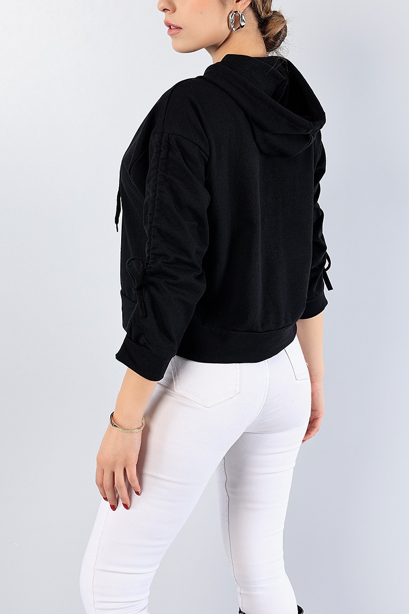 Siyah Kolu Büzgülü Bayan Sweat 78476