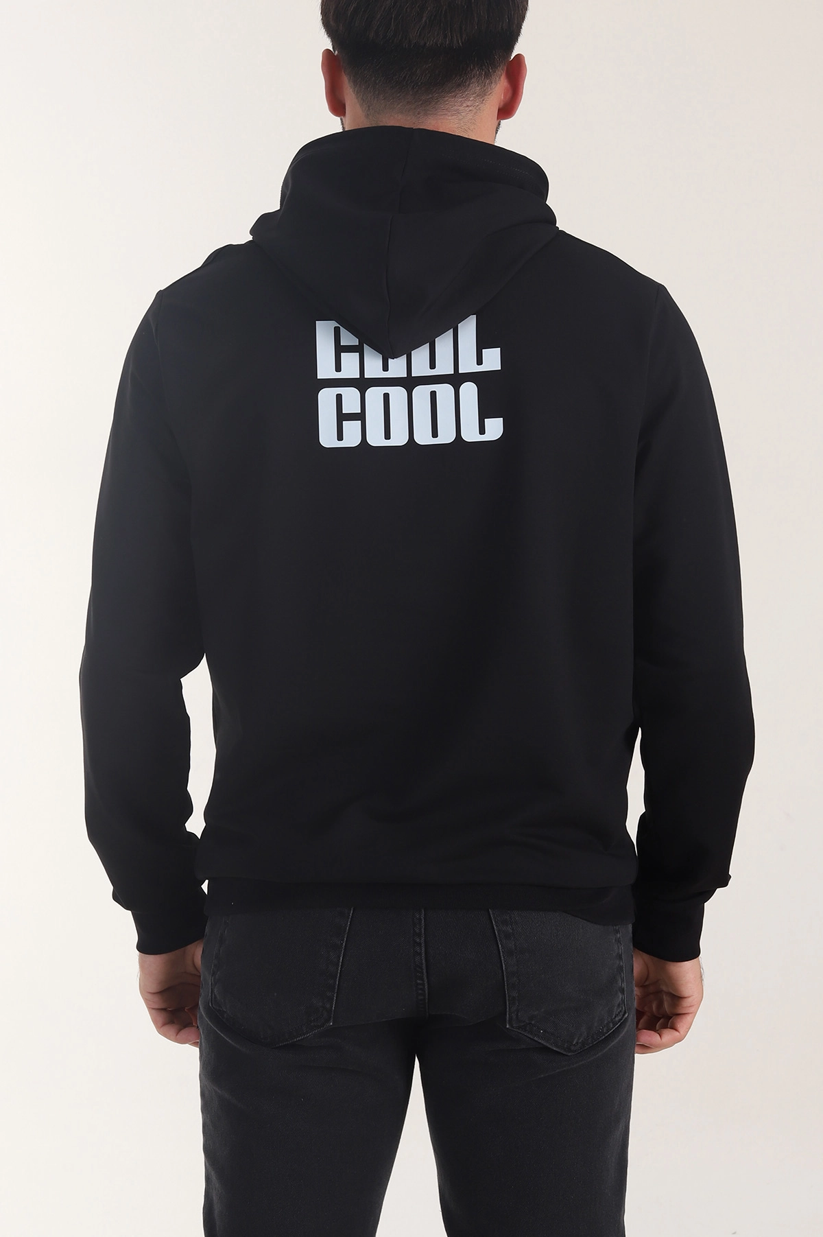Siyah Kompak Kumaş Baskılı Cepli Erkek Sweatshirt 405615