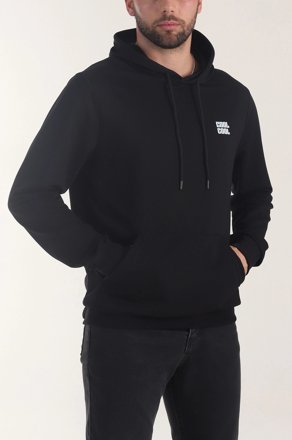 Siyah Kompak Kumaş Baskılı Cepli Erkek Sweatshirt 405615