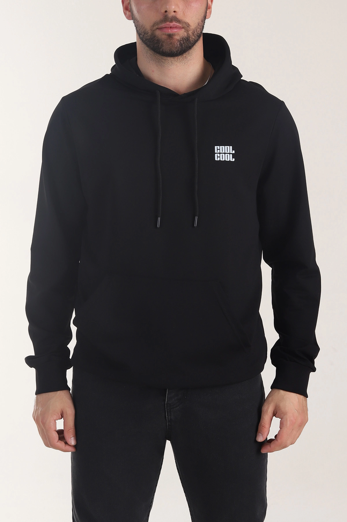 Siyah Kompak Kumaş Baskılı Cepli Erkek Sweatshirt 405615