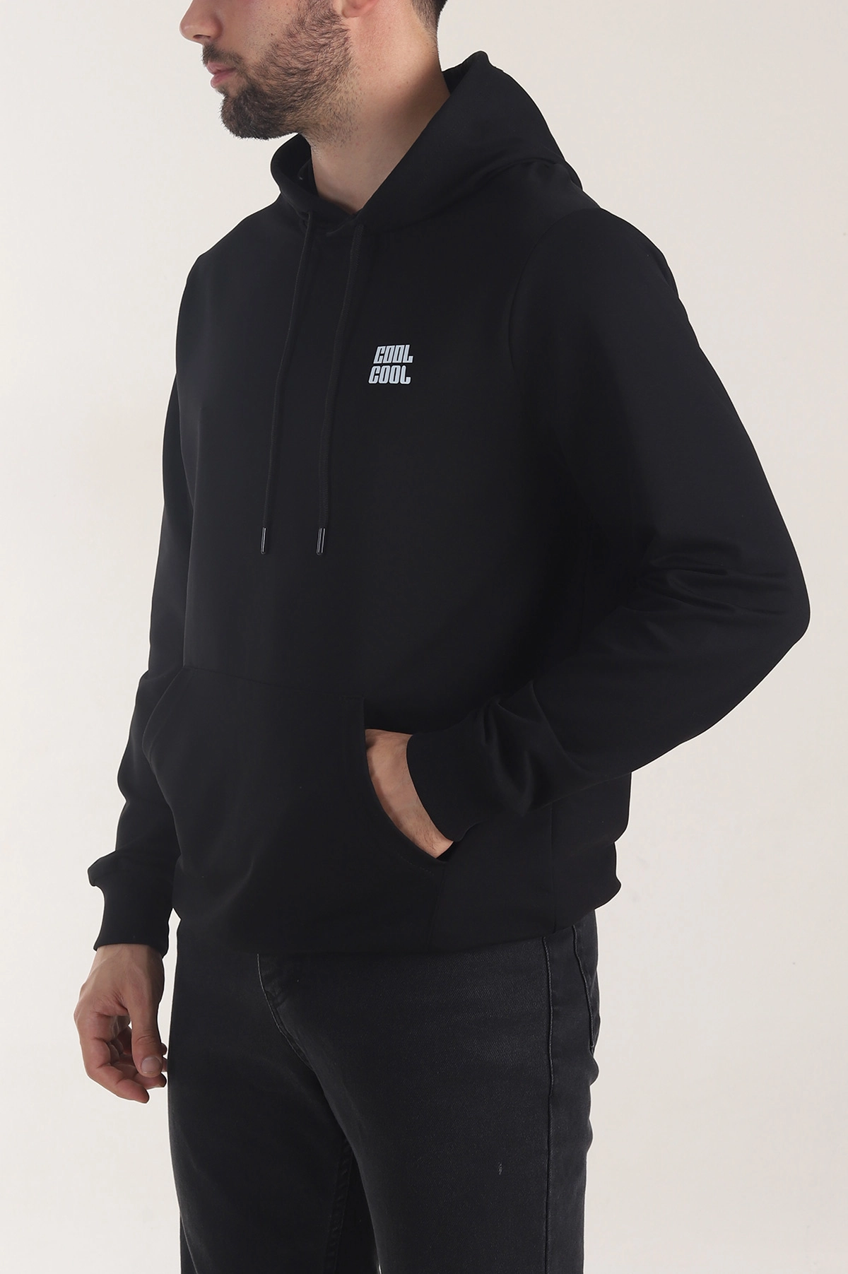 Siyah Kompak Kumaş Baskılı Cepli Erkek Sweatshirt 405615