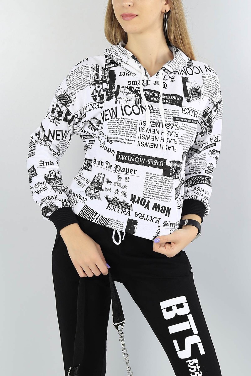Siyah Komple Baskılı Bayan Sweat 52507