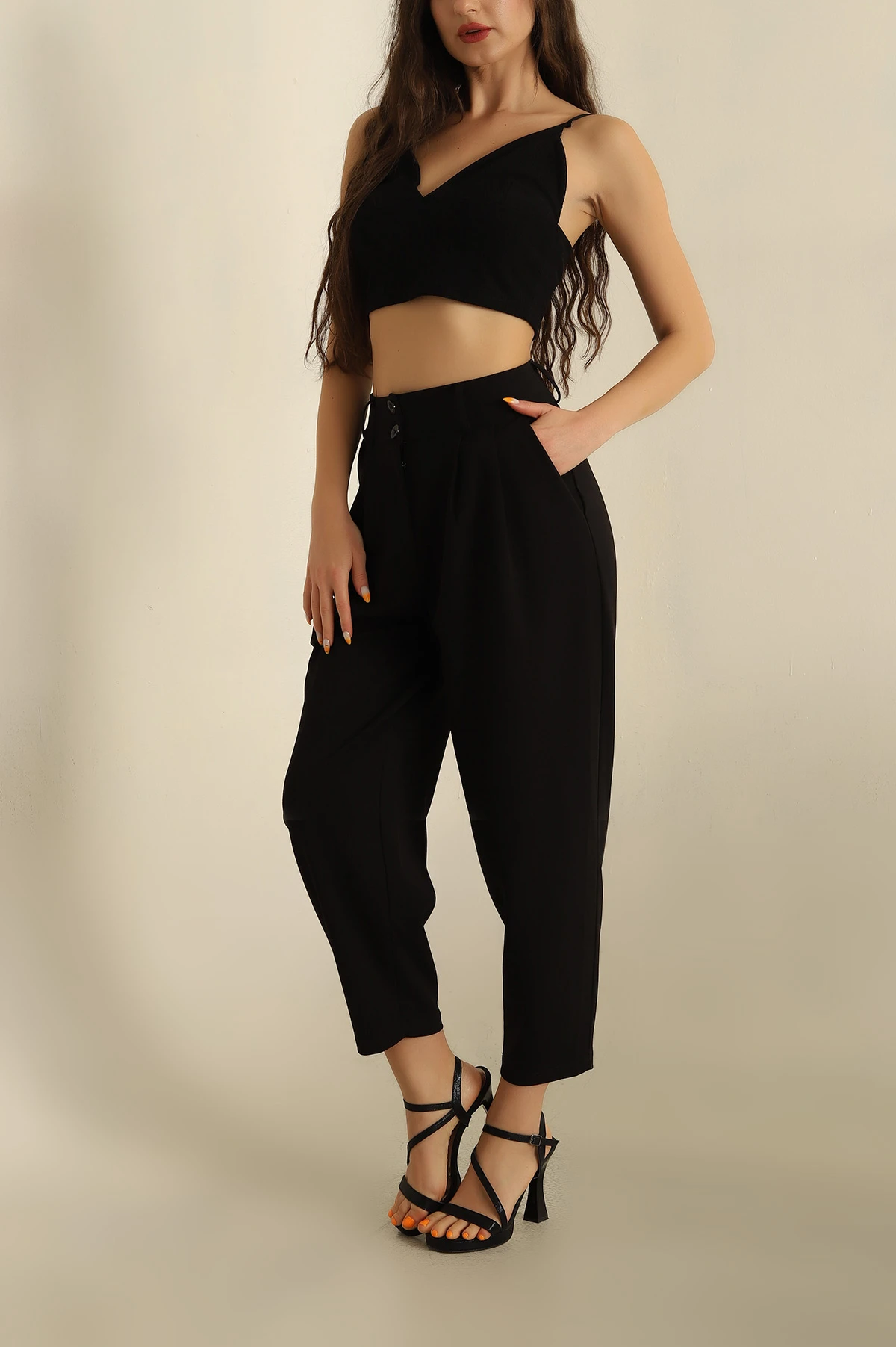 Siyah Krep Kumaş Havuç Pantolon 265007
