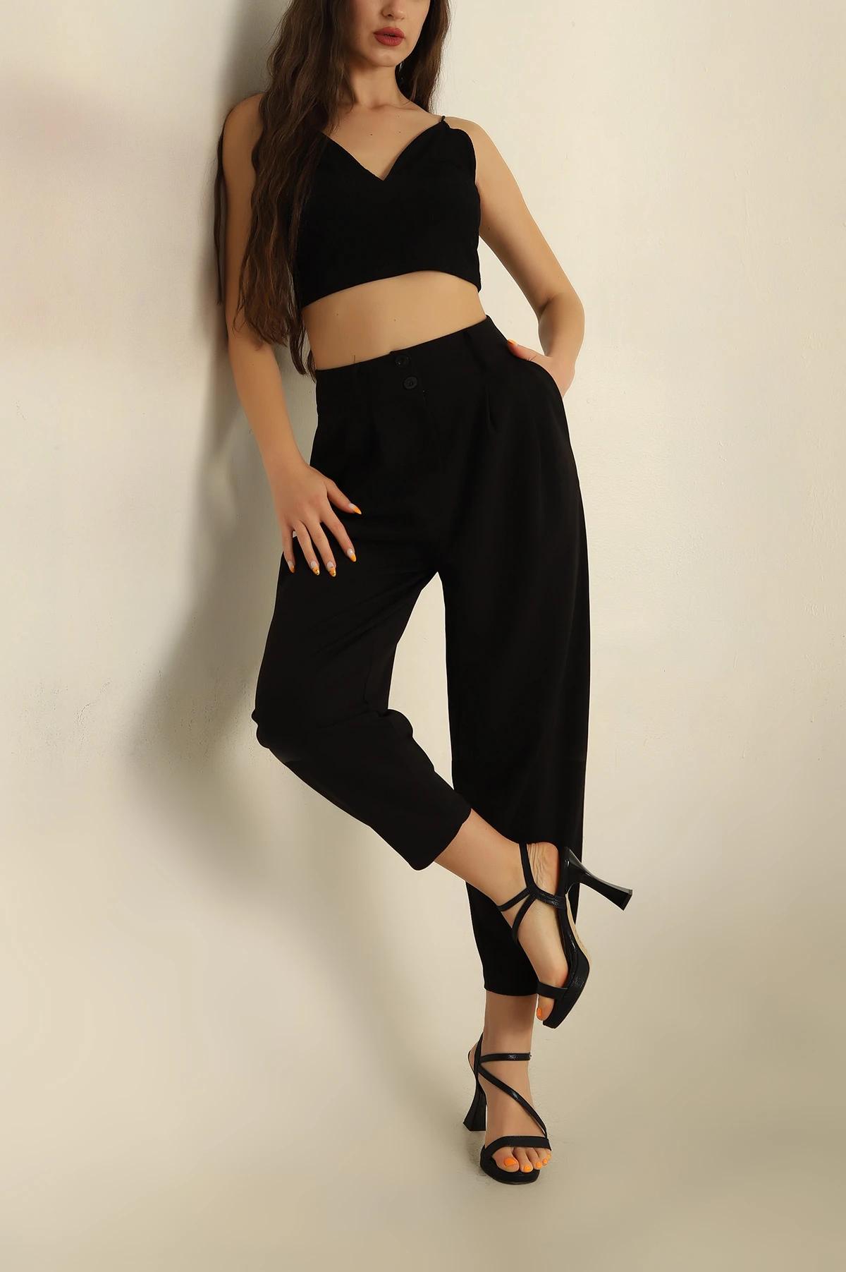 Siyah Krep Kumaş Havuç Pantolon 265007