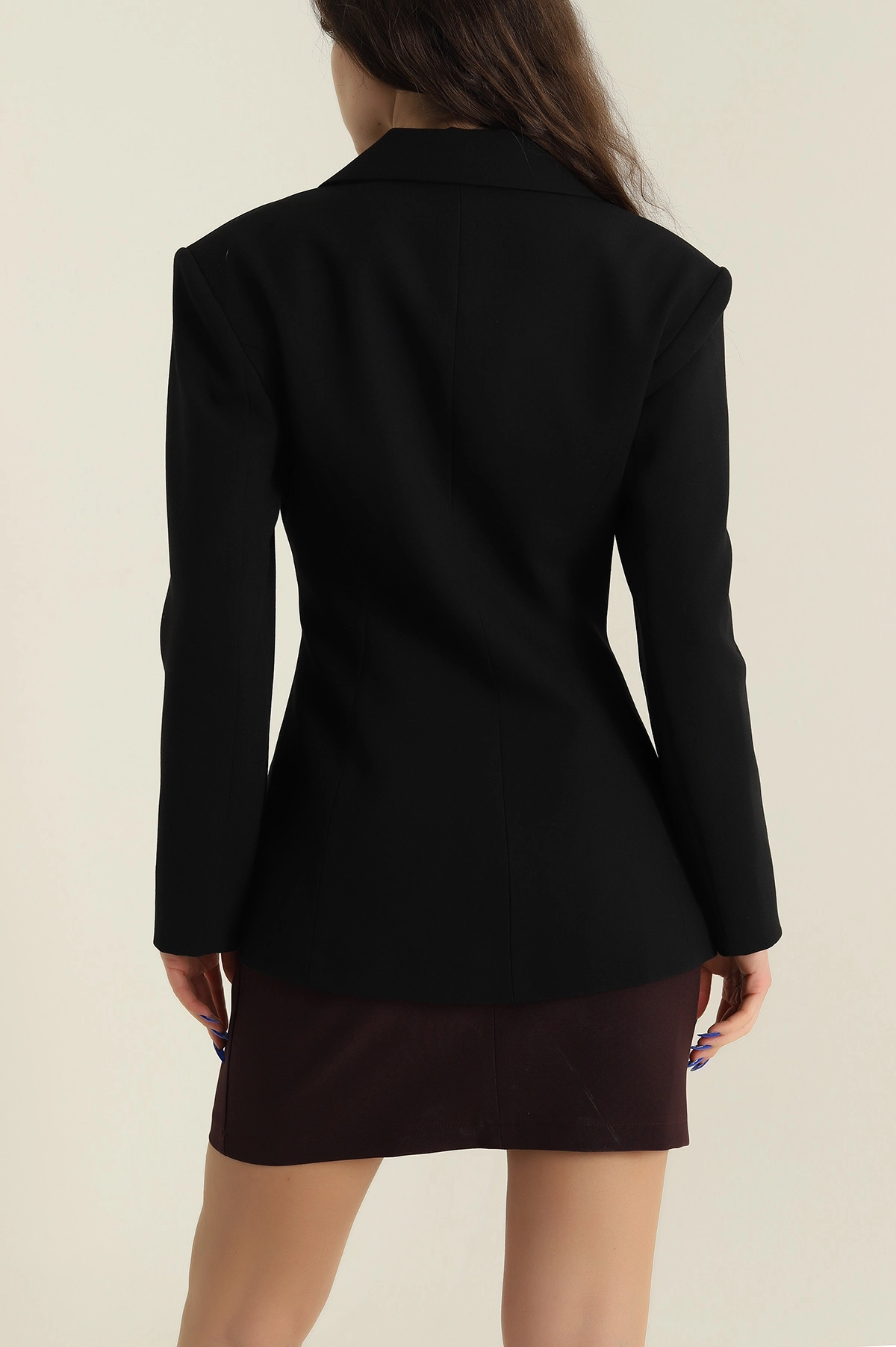 Siyah Kruvaze Yaka Blazer Kadın Poliviskon Ceket 425254
