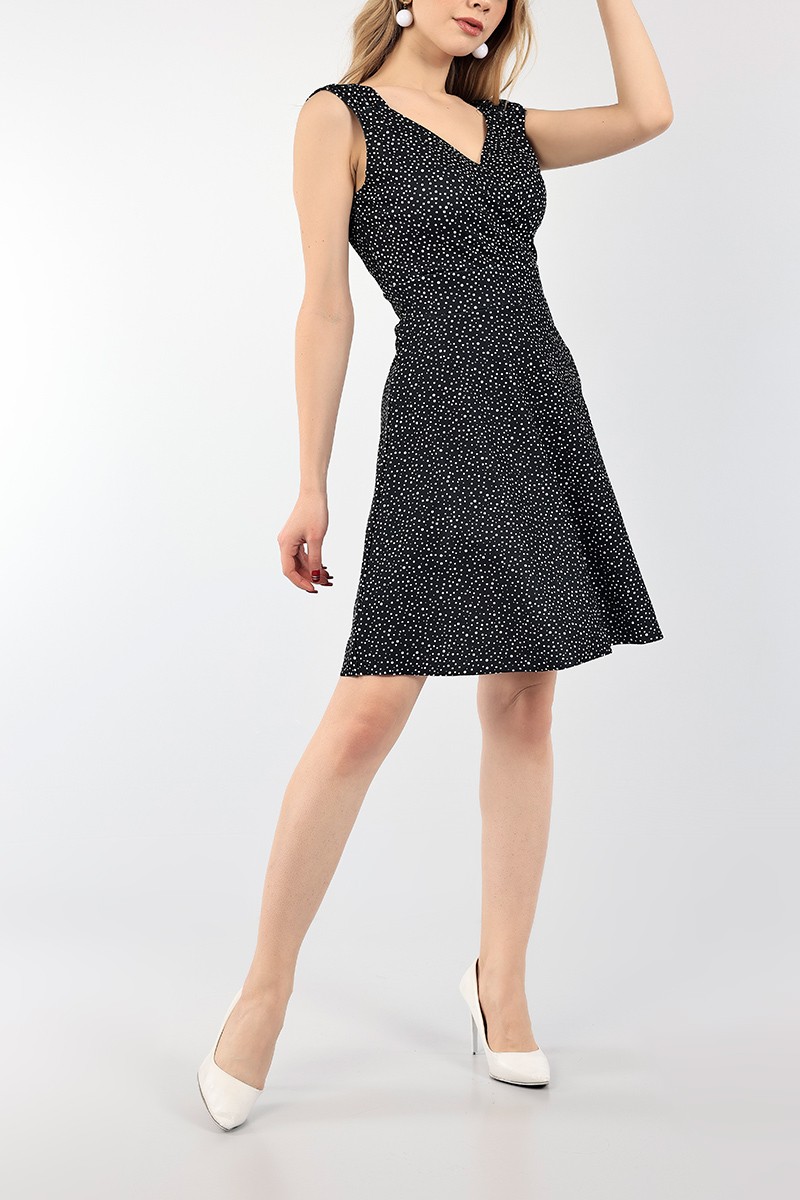 Siyah Kruvaze Yaka Crep Abiye 95076