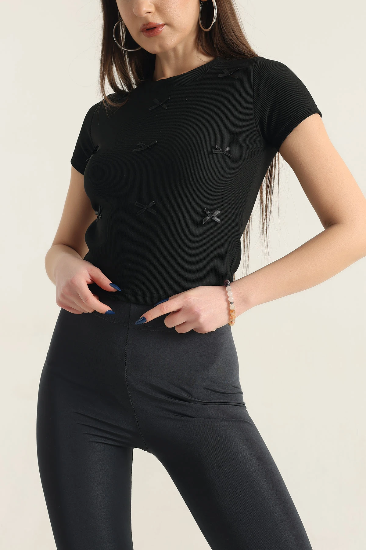 Siyah Kurdela Tasarım Ottoman Bluz 337688