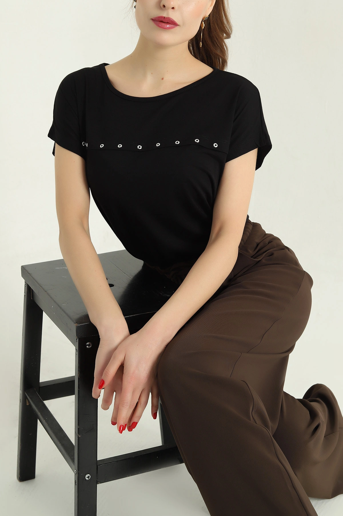 Siyah Kuş Gözlü Viskon Bluz 335902