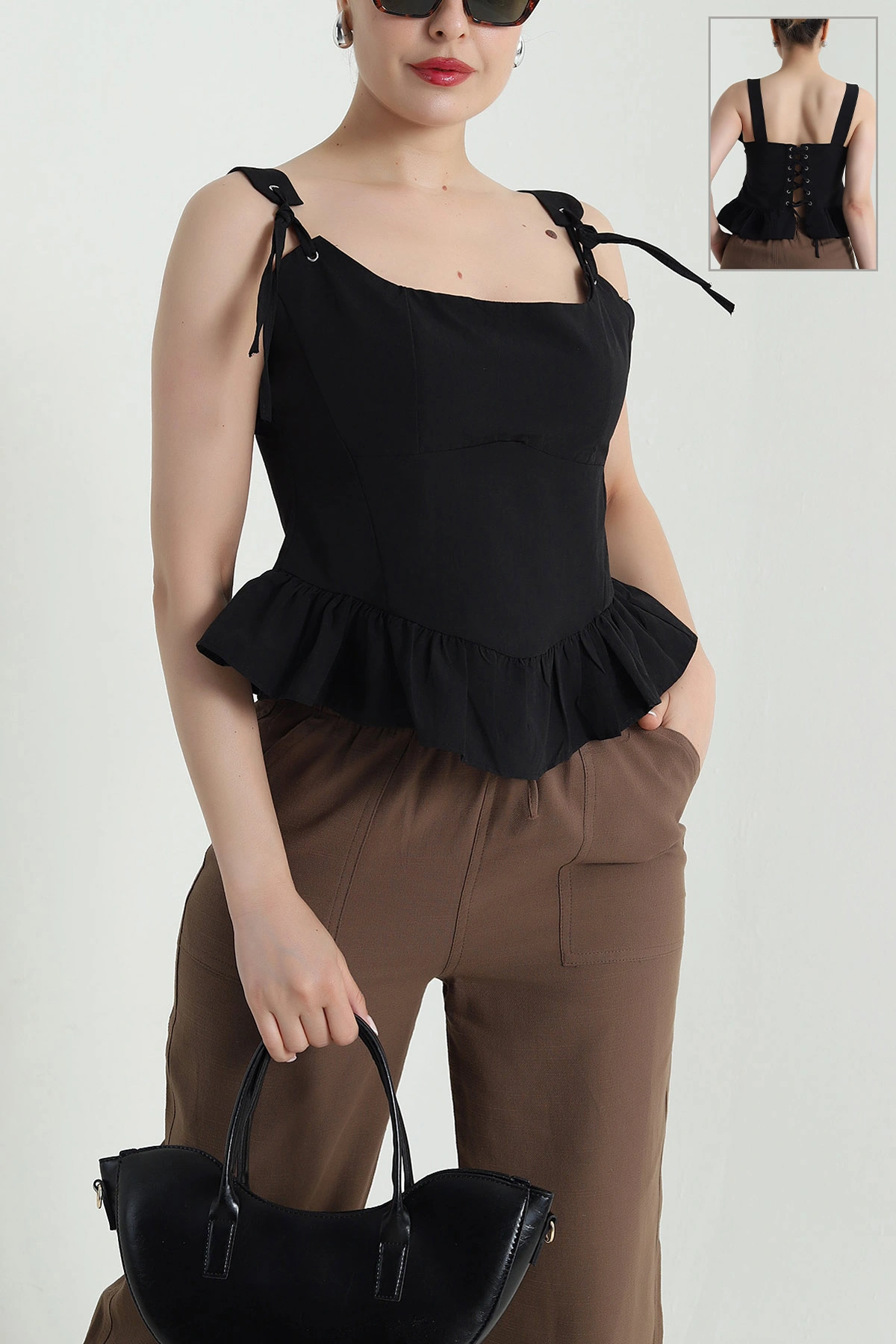 Siyah Kuş Gözü Detay Poplin Kadın Bluz 470556