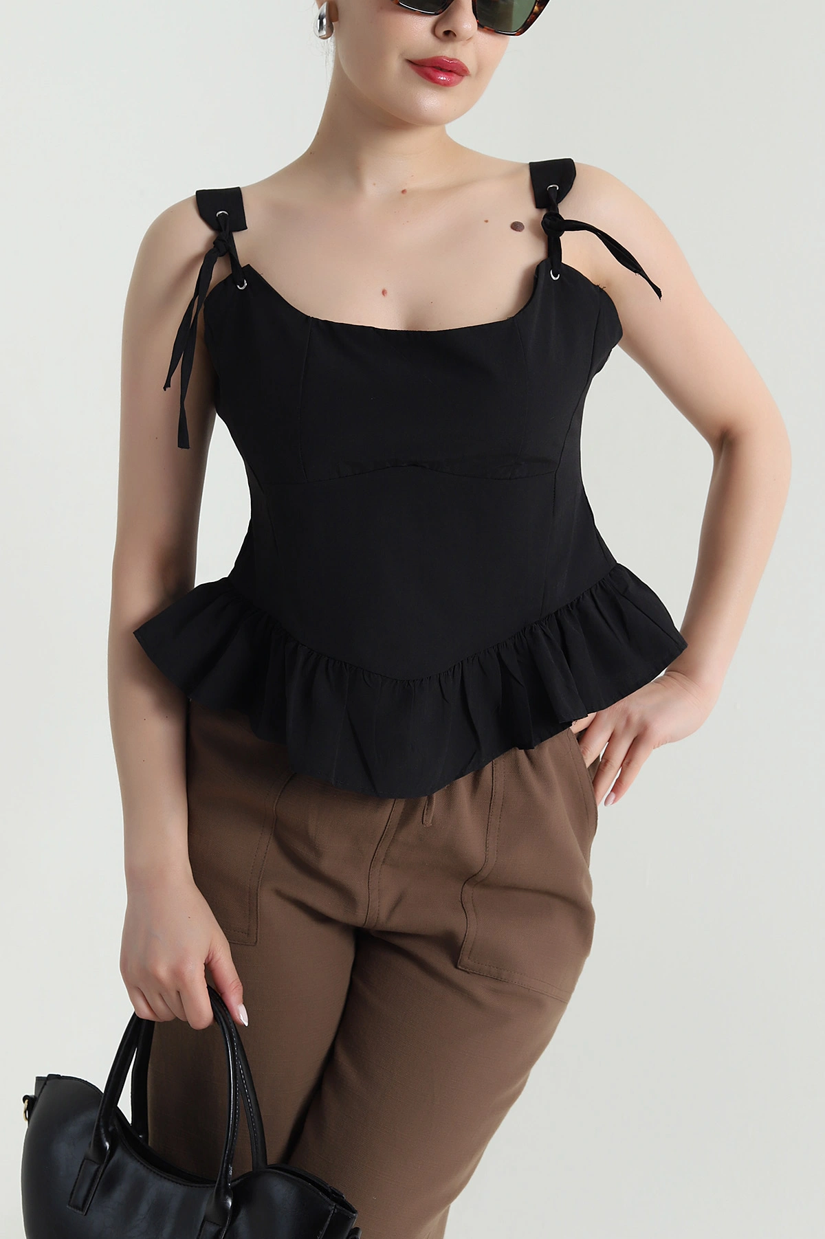Siyah Kuş Gözü Detay Poplin Kadın Bluz 470556