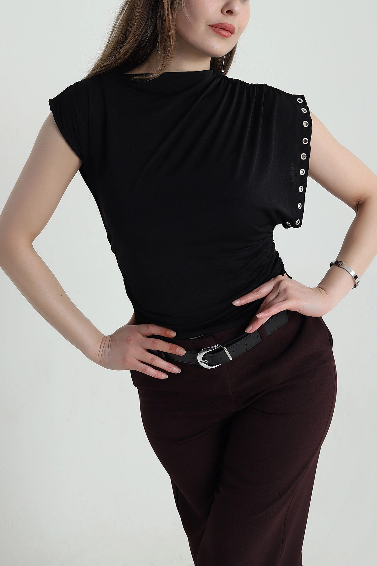 Siyah Kuş Gözü Detay Sandy Kadın Bluz 458593