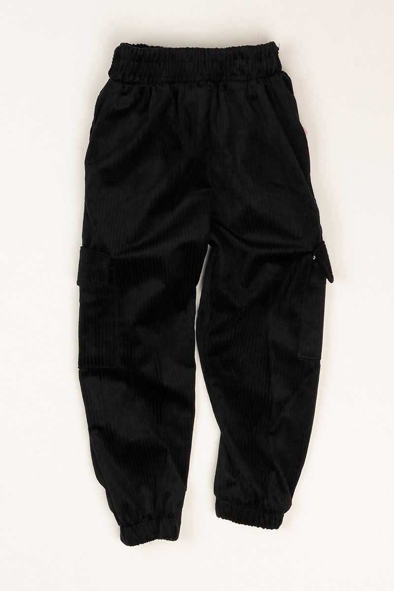 Siyah Kuşak Kemerli Kargo Cepli Kadife Kız Çocuk Pantolon 79800
