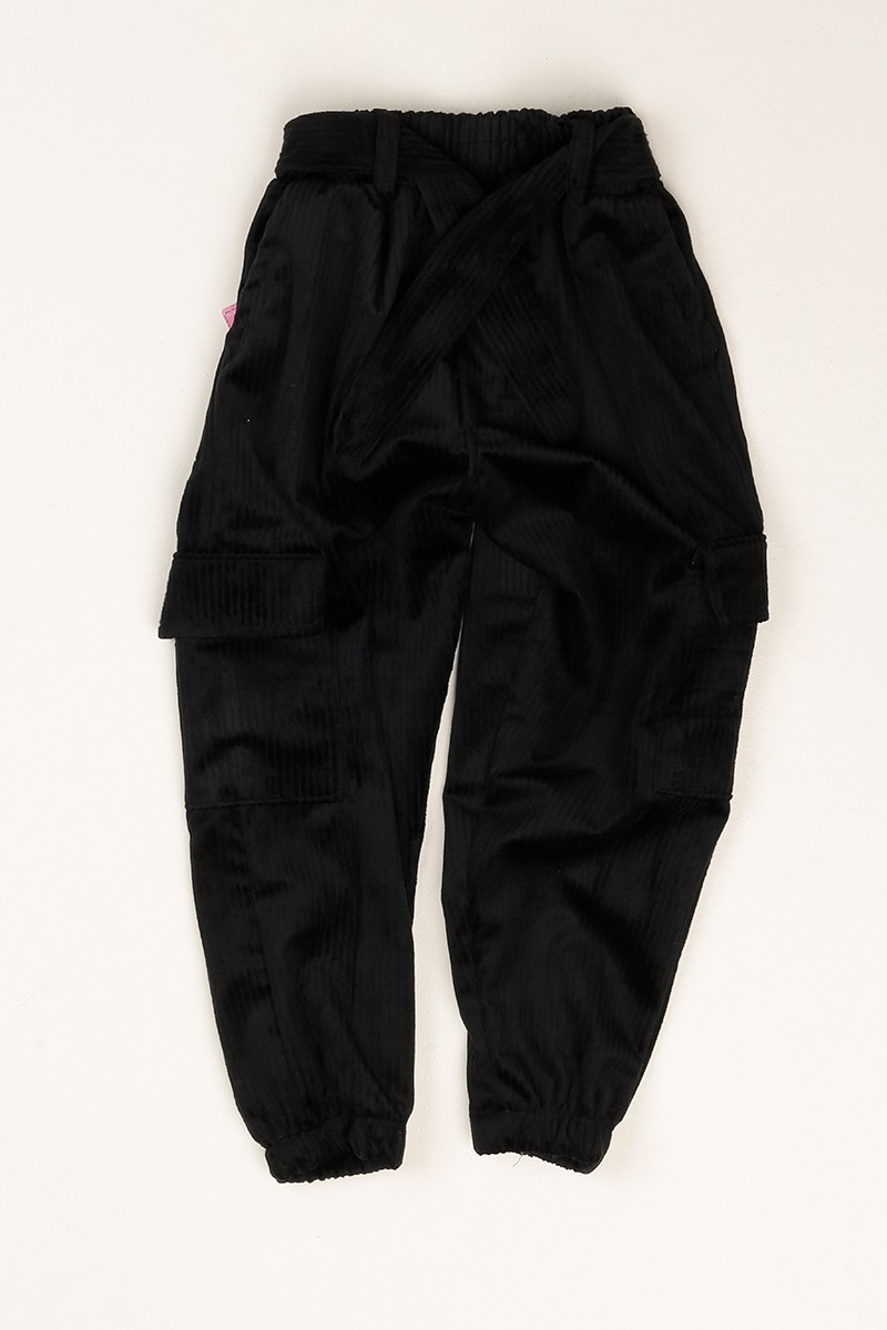 Siyah Kuşak Kemerli Kargo Cepli Kadife Kız Çocuk Pantolon 79800
