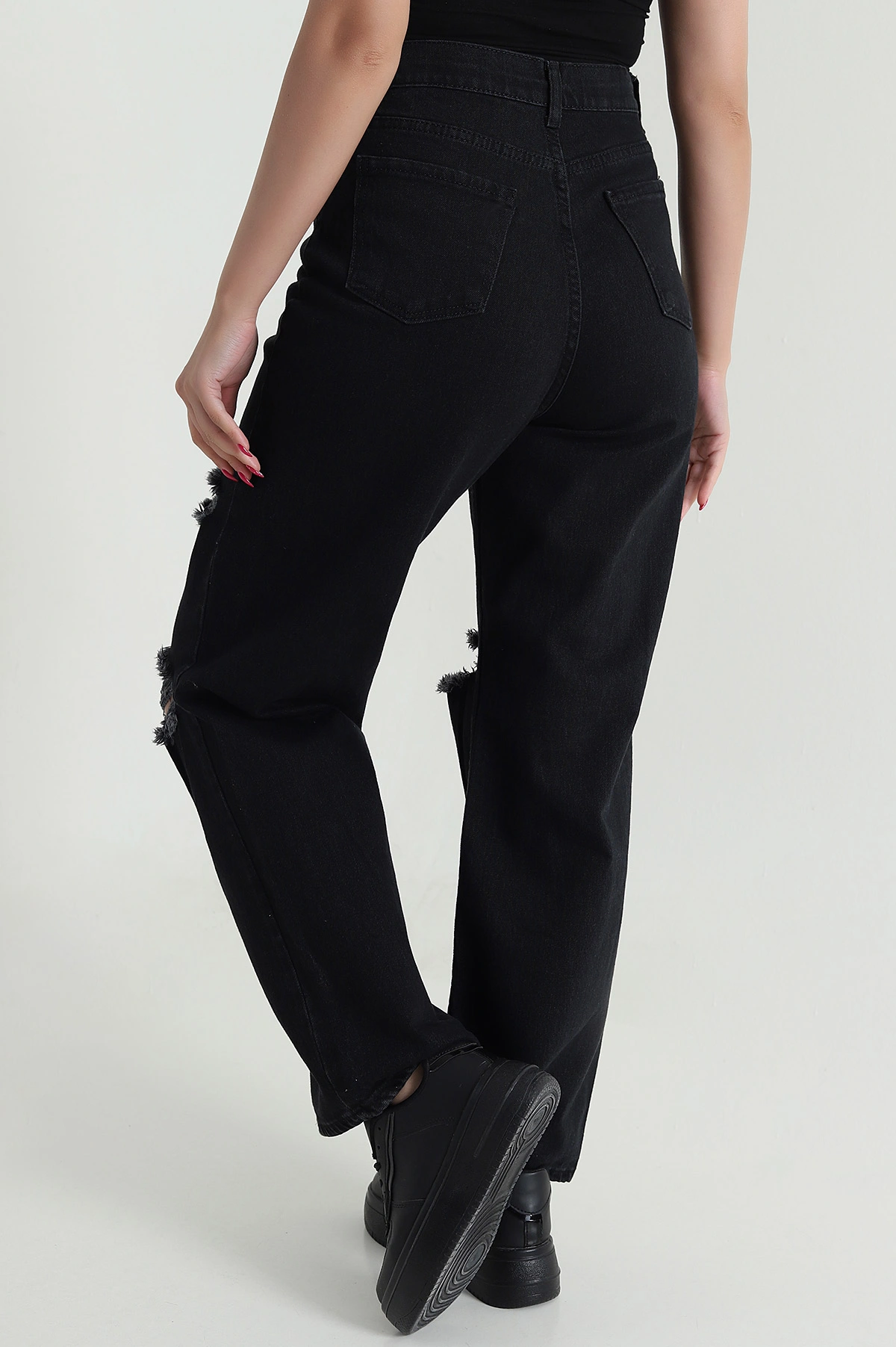 Siyah Lazer Kesim Comfort Likralı Kadın Palazzo Kot Pantolon 476099