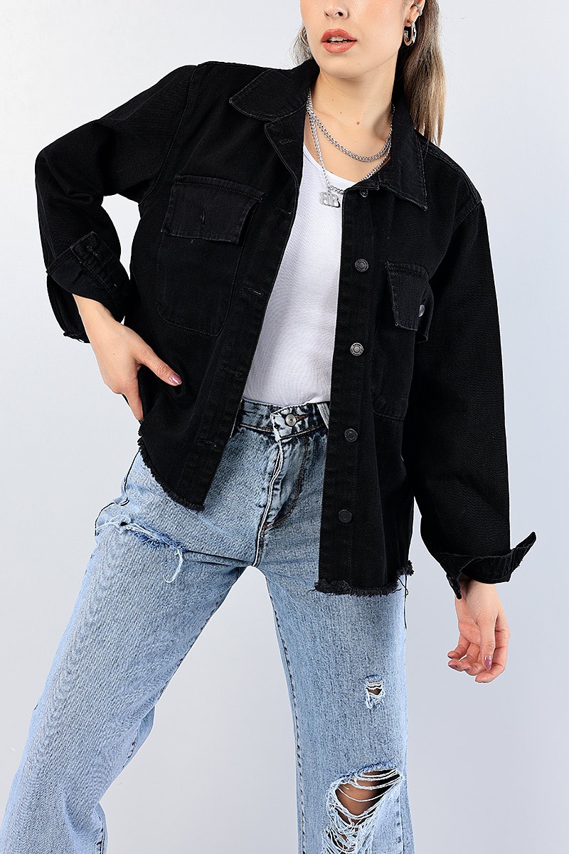 Siyah Lazer Kesim Over Size Bayan Kot Ceket 76255
