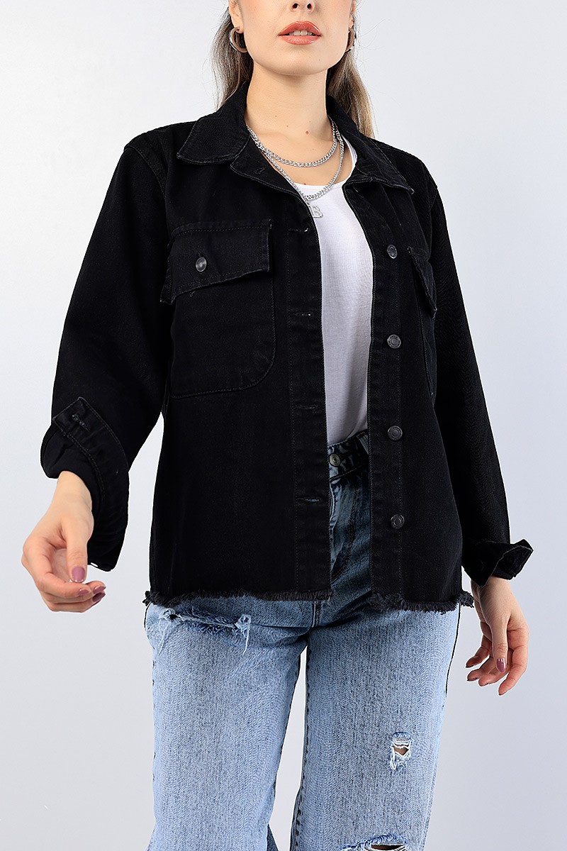 Siyah Lazer Kesim Over Size Bayan Kot Ceket 76255