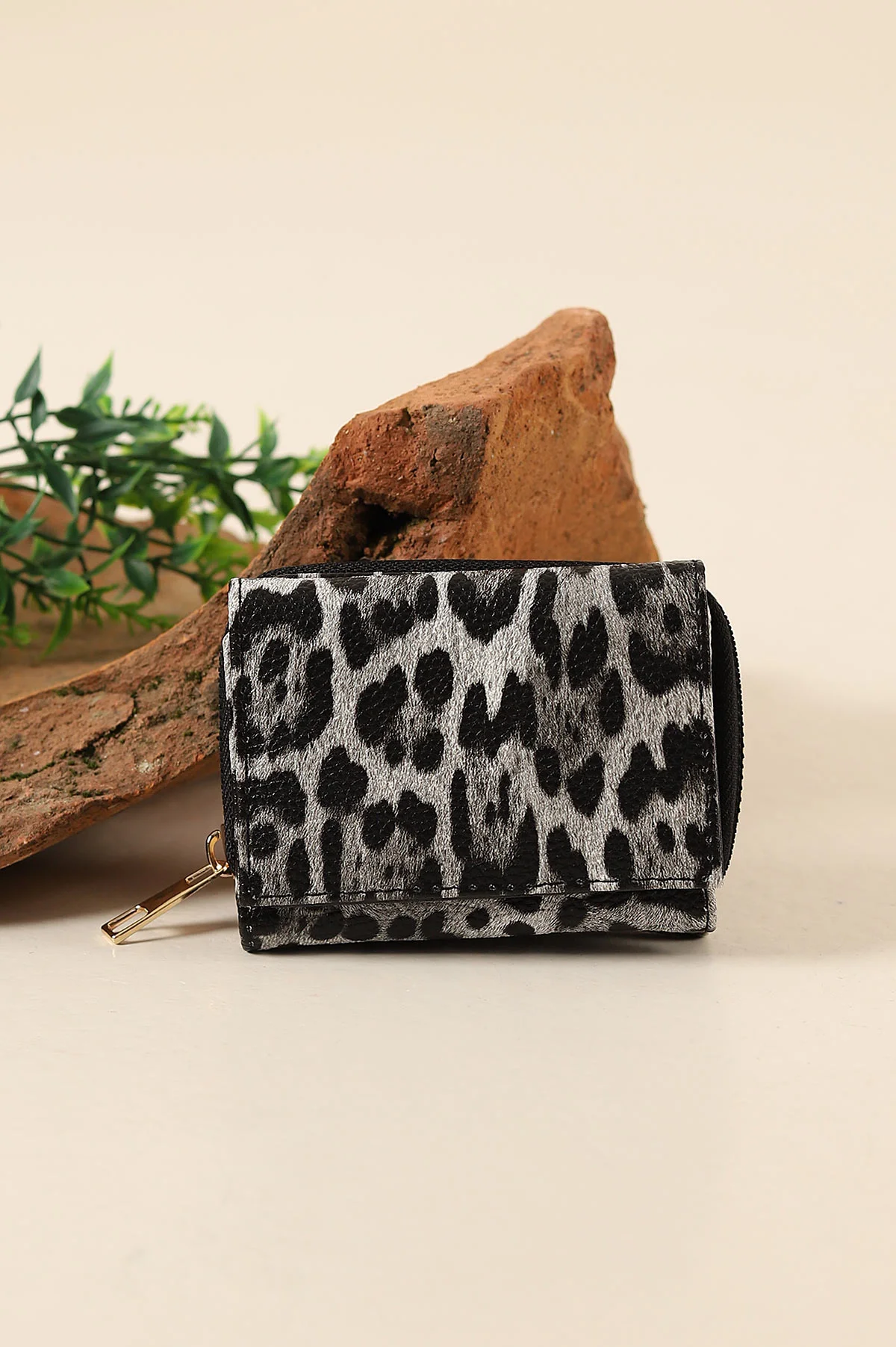 Siyah Leopar Desen Fermuarlı Cüzdan 316123
