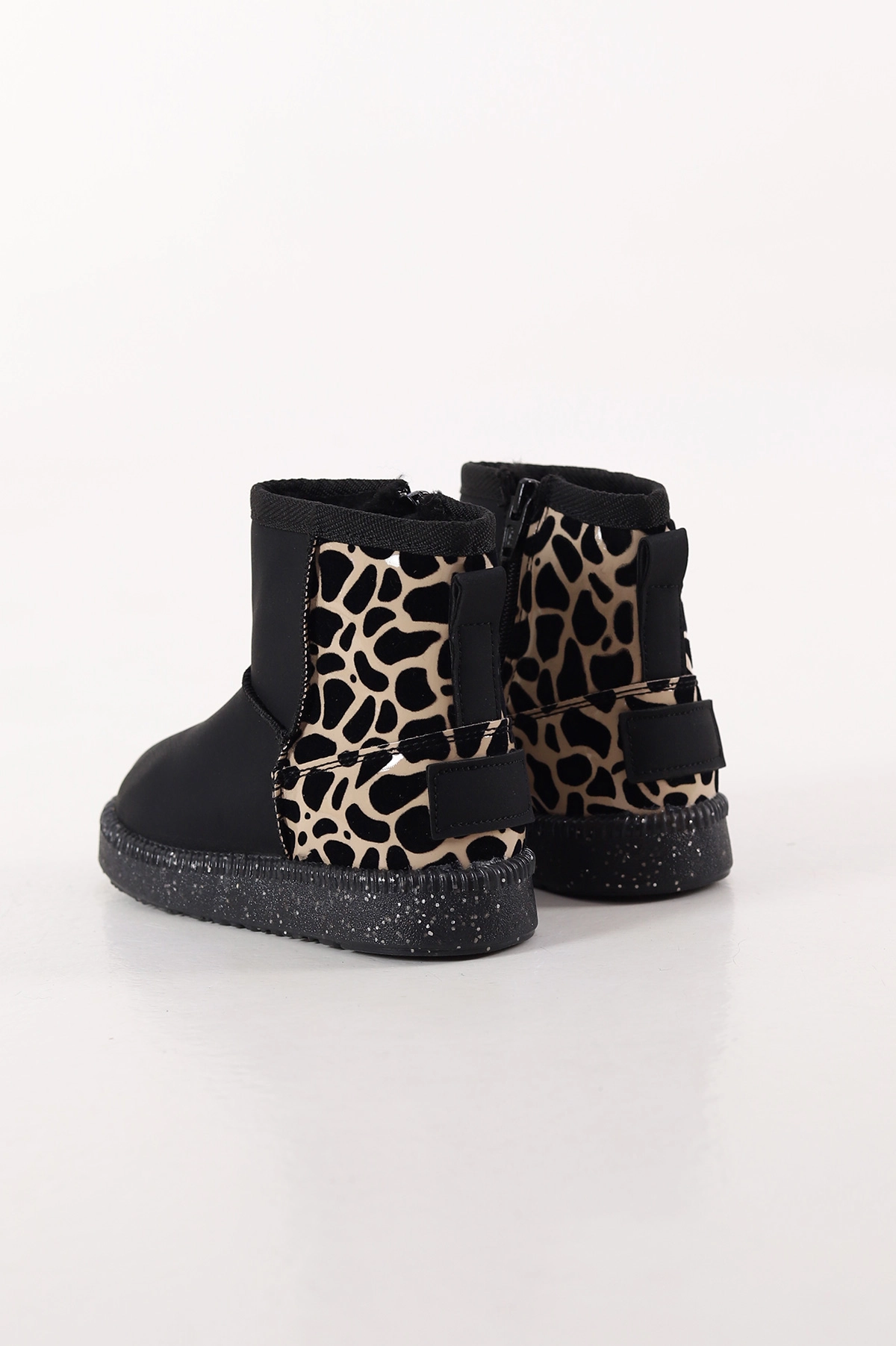 Siyah Leopar Desenli Nubuk ( 26 - 30 ) Işıklı Fermuarlı İçi Tüylü Kız Çocuk Bot 401347