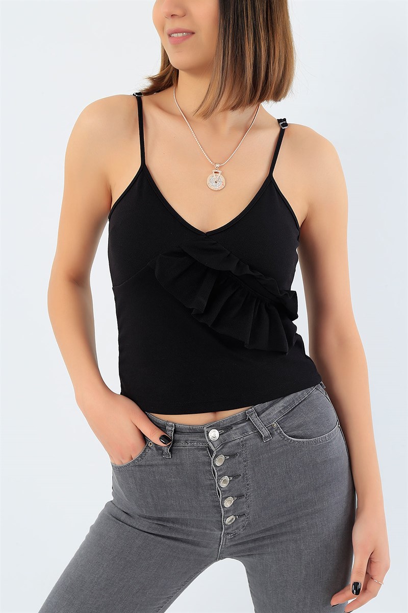 Siyah Likralı Askılı Bluz 30455