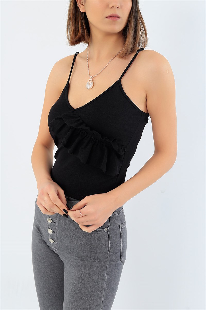 Siyah Likralı Askılı Bluz 30455