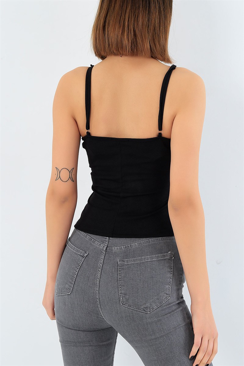 Siyah Likralı Askılı Bluz 30455