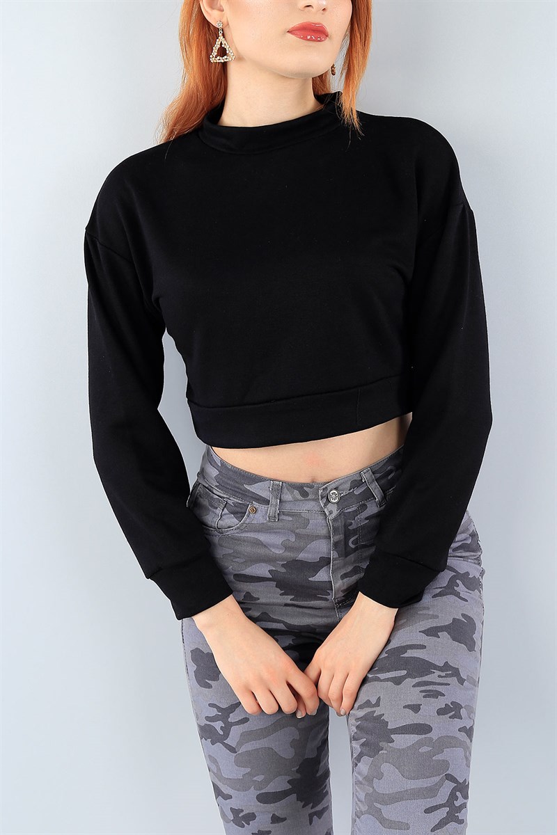 Siyah Likralı Bayan Crop Sweat 38820