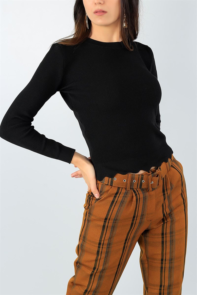 Siyah Likralı Bayan Crop Triko 45596