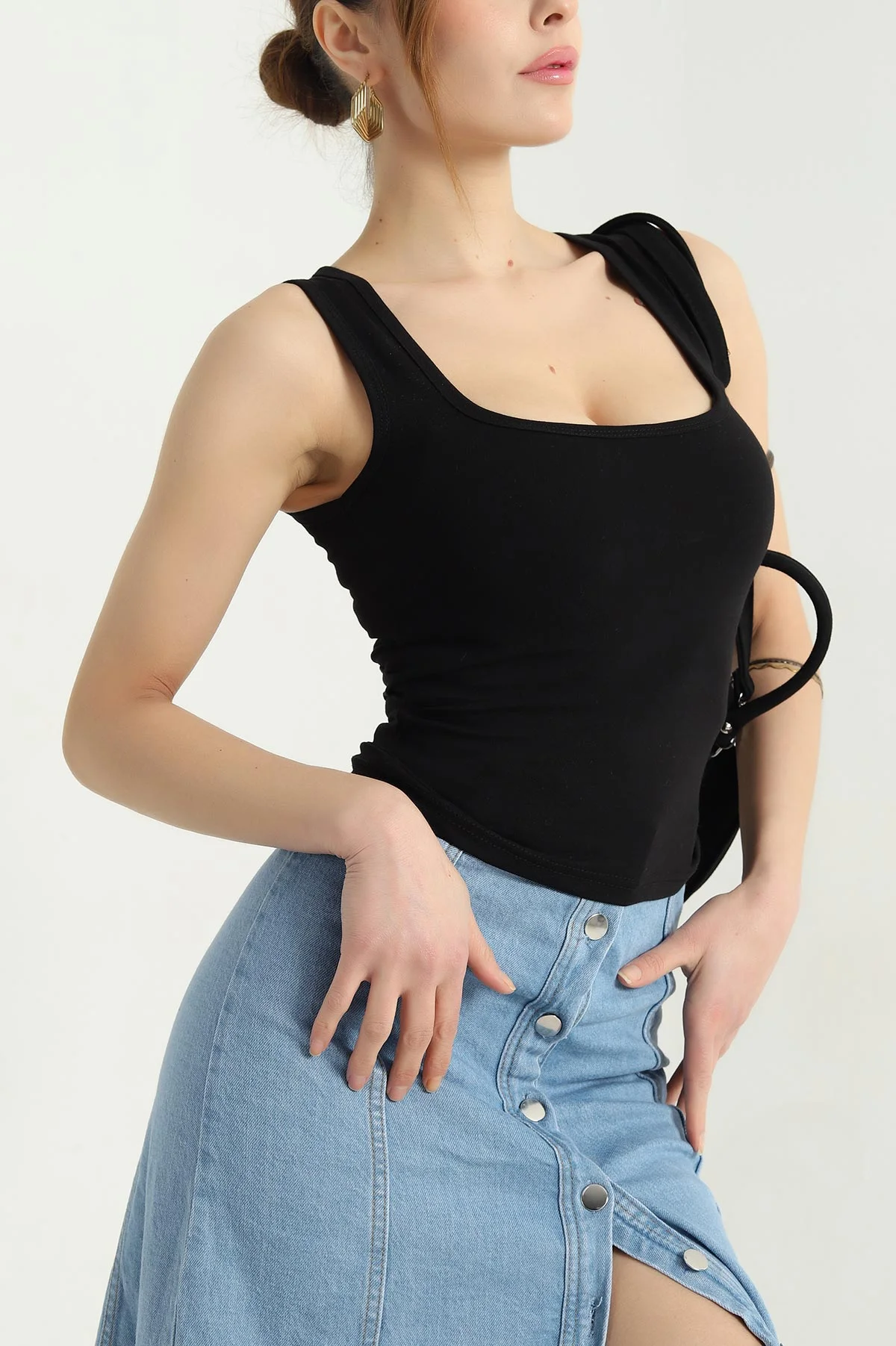 Siyah Likralı Bayan Penye Atlet 338359