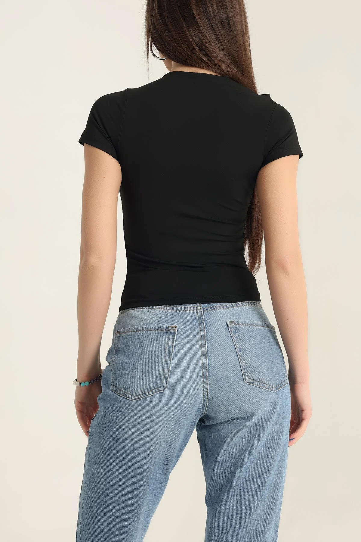 Siyah Likralı Büzgülü Sandy Bluz 337389